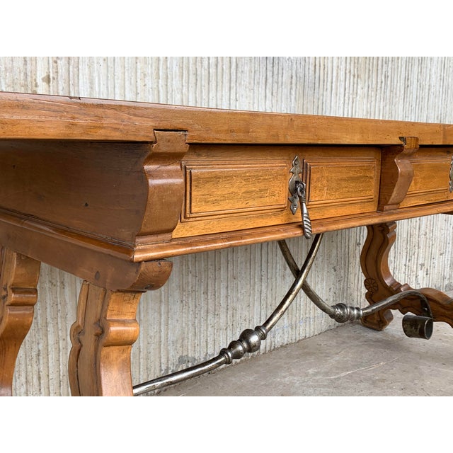 Brown 19th Century Spanish Bench Console Table With Drawers For Sale - Image 8 of 13