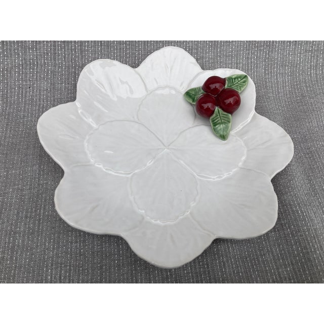 Mediterranean 1980s Vintage Bordallo Pinheiro White Leaf Cherry Dish For Sale - Image 3 of 11
