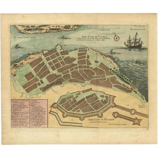 Antique Handcolored Plan of Cochin, India, 1744 For Sale