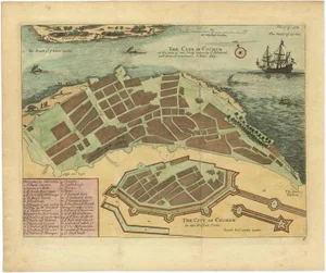 Antique Handcolored Plan of Cochin, India, 1744