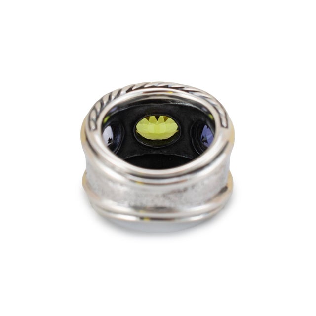 David Yurman 925 Silver 14k Yellow Gold Renaissance 3 Stone Cocktail Ring, Size 6 For Sale In Houston - Image 6 of 9