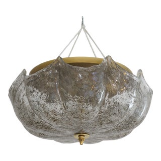 Mid-Century Modern Kaiser Leucheten Flushmount Chandelier in Smoke Murano Glass and Brass For Sale