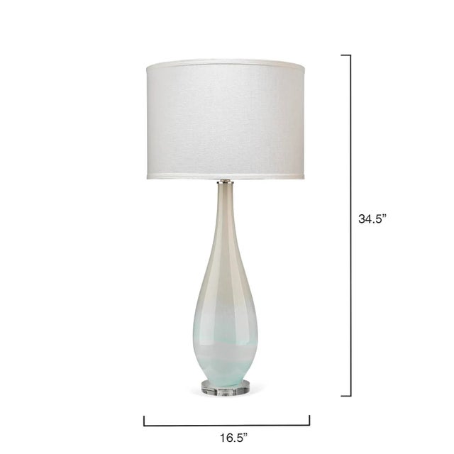 A simple silhouette is paired with pale colors of taupe, sky blue and white to elicit a light and delicate feel to this...