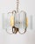 Chandelier with golden brass structure and worked glass lampshades, with five lights, Italian design, 1960s. Up to 250V...
