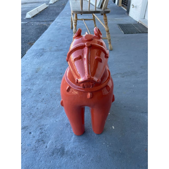 Monumental Vintage Chinese Guardian Horse Sculpture- Custom Fiery Opal High-Gloss Finish For Sale In Tampa - Image 6 of 7