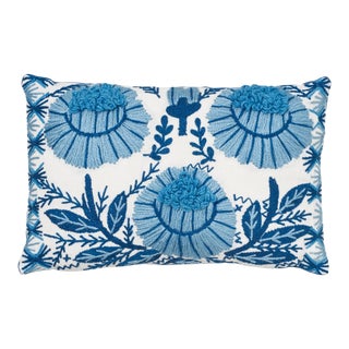 Schumacher Marguerite Embroidery Pillow in Sky For Sale