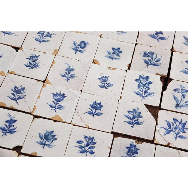 Antique Large Tiles Mural Panel, Blue & White Flowers and Vases, Portuguese, 18th Century For Sale - Image 6 of 18