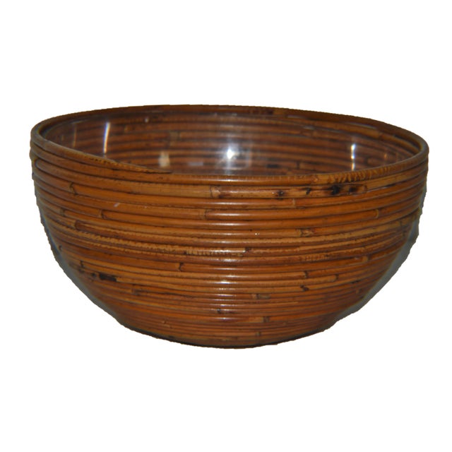 Vintage Gabriella Crespi Style Pencil Reed Rattan Bowl Planter Pendant Shade Boho Bohemian. The bowl is as found...