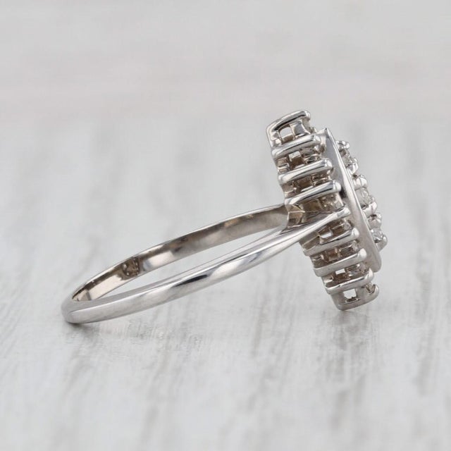 2010s 0.20ctw Diamond 3-Stone Marquise Halo Ring 14k White Gold Size 6.25 For Sale - Image 5 of 8