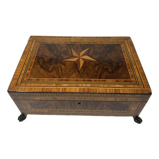Antique English Burl Walnut Wooden Marquetry Victorian Jewelry Box 19th Century For Sale