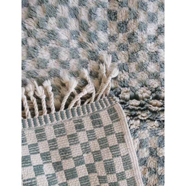 Checkered Sage Green Moroccan Wool Rug - 9.1 X 5.8 Ft For Sale - Image 4 of 10