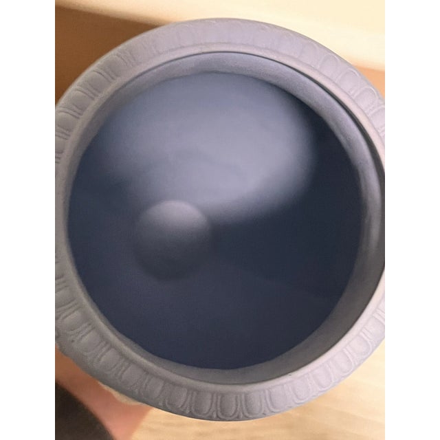 Mid-Century Modern Vintage MCM Wedgwood Jasperware Acanthus and Bullrush Blue Vase For Sale - Image 3 of 4