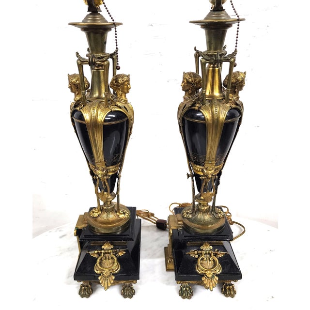 French Louis XVI Ormolu & Black Onyx Lamps For Sale - Image 3 of 12