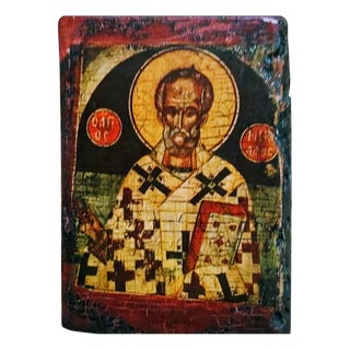 Antique 18th-Century Post-Byzantine Greek Portable Travel Icon of Saint Antipas in Wood, 1800s For Sale