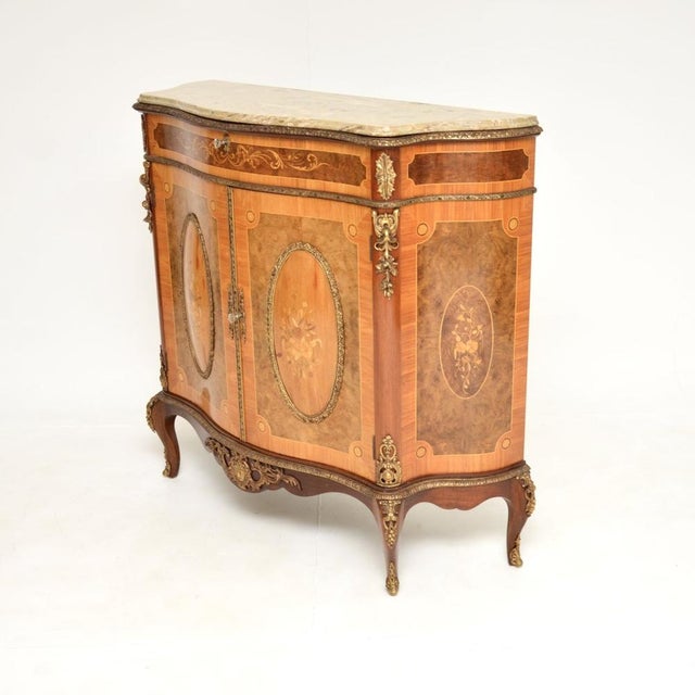 French Inlaid Marquetry Sideboard with Marble Top, 1930 For Sale - Image 4 of 11