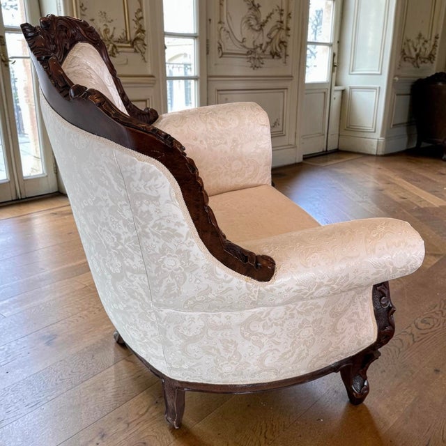 1970s 6 Piece Italian 19th C. Renaissance Revival Damask Sofa Settee Armchair Set For Sale - Image 16 of 17