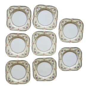 1920s Royal Worcester Square Rosemary Sky Blue Cream Luncheon Plates- Set of 8