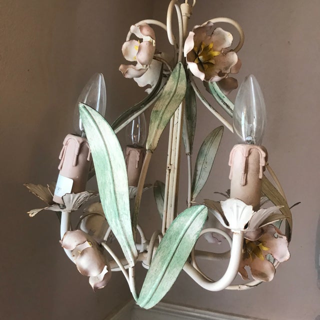 Mid Century Italian Tole Flower and Leaves Chandelier For Sale - Image 13 of 15