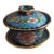 Vintage Chinese Turquoise Cloisonné Enamel Floral "Three-Piece" Tea Bowl Set For Sale