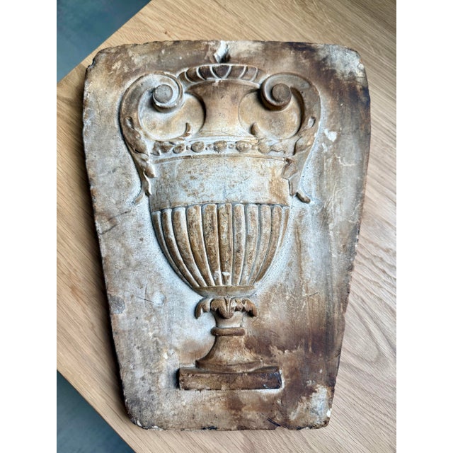 Antique Neoclassical French Decorative Architectural Bas-Relief Cast Plaster Workshop Sample, High Relief Urn Motif For Sale - Image 9 of 12