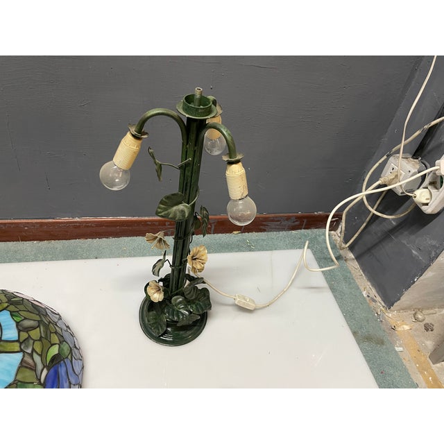 Blue Tole Flower Table Lamp from Tiffany, 1960s For Sale - Image 8 of 13