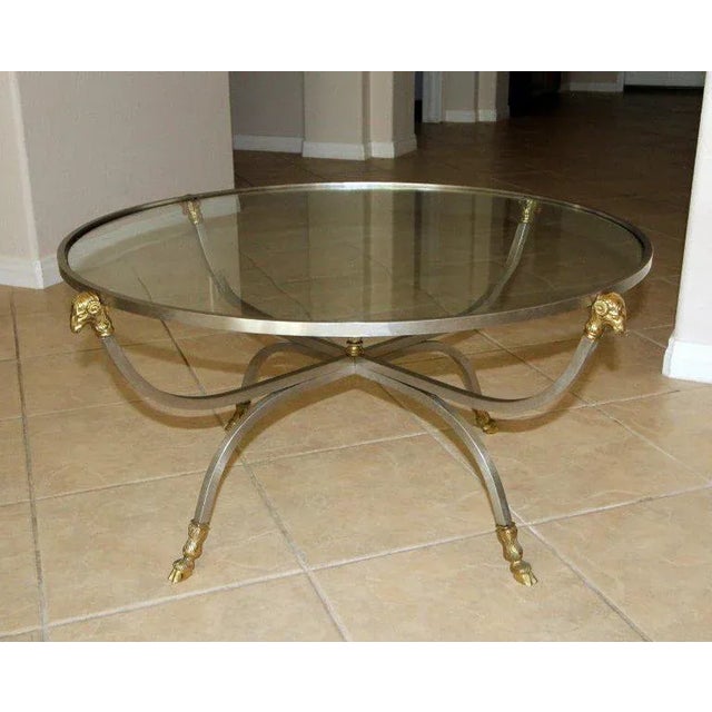 1960's Vintage Jansen Style Italian Brass Steel Round Coffee Table For Sale - Image 13 of 13