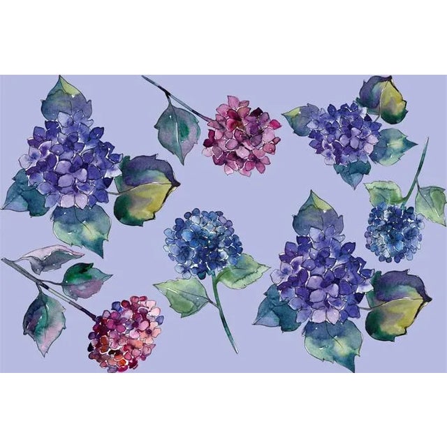 Contemporary Hydrangea With Periwinkle Background Paper Placemat Pads- Set of 30 For Sale - Image 3 of 3