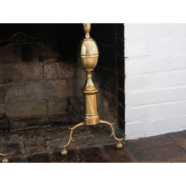 Federal Style Brass Double Lemon Top Brass Andirons For Sale - Image 4 of 4
