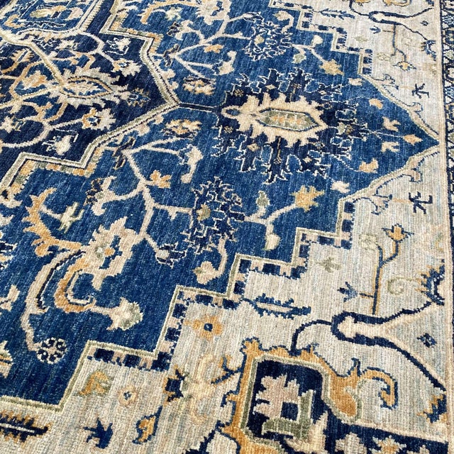 Navy Blue Fine Navy Blue Persian Tabriz Hand-Knotted Wool Rug - 8' X 9'10" For Sale - Image 8 of 16