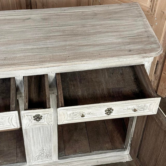 Light Gray 18th Century Country French Hand-Carved Whitewashed Buffet For Sale - Image 8 of 18