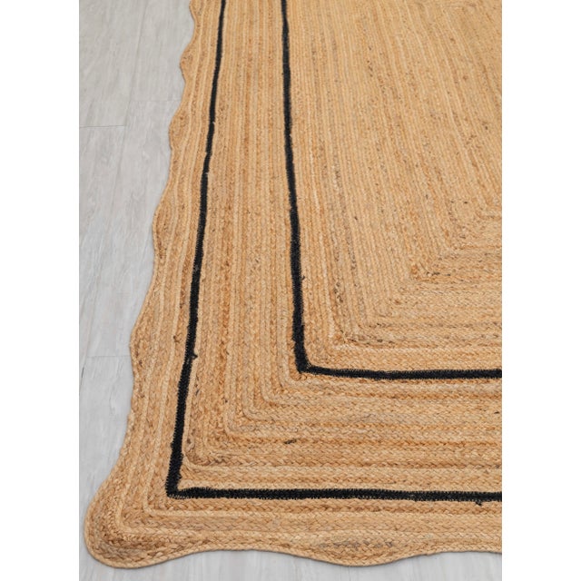 Textile Black Natural Jute Wave Scallop Rug 2x4 Ft. For Sale - Image 7 of 12