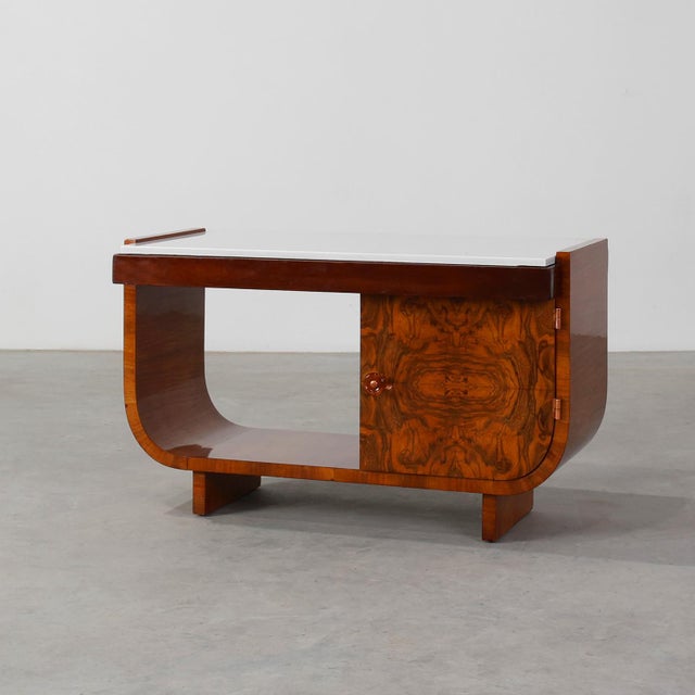 Vintage Art Deco Belgian Cabinet in Burl Veneer with Marble and Glass, 1930 For Sale - Image 16 of 16