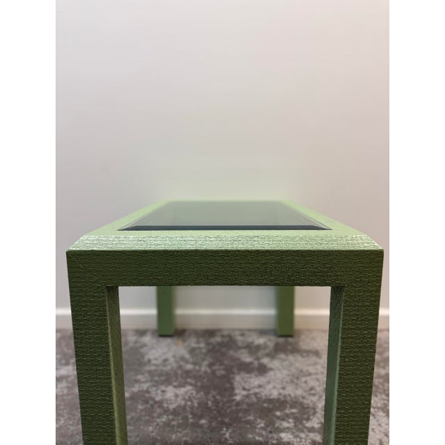 Wood Late 20th Century Faux Shagreen Green Side Table With Glass Inset Top For Sale - Image 7 of 11