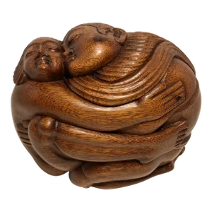 Mid-Century Asian Hand Carved Wooden Couple/Lovers Hugging Figurine