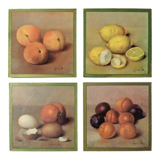 Vintage Still Life Citrus Fruit Lithograph Wall Plaques- Set of 4 For Sale