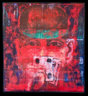 Aaron Fink, Large Modernist Oil Painting Card Poker Player Aaron Fink Pop Art Americana, 1986