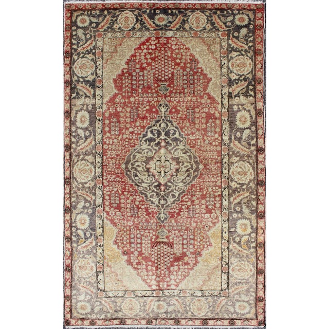 Textile Vintage Turkish Oushak Rug With Intricate Floral Design in Red and Charcoal For Sale - Image 7 of 7