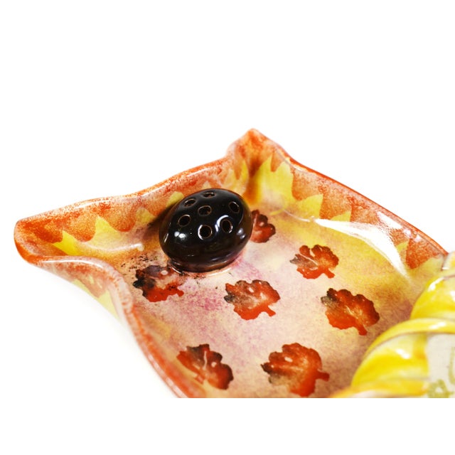 Mid 20th Century Handmade Italica Ars Fatto E Mano Italy Hors d'Oeuvres Pottery Dish with Picks Holder For Sale - Image 5 of 10