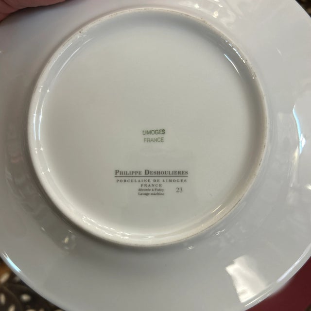 Philippe Deshoulieres Limoge France Porcelain Medium Size Plates Signed Set of 5 For Sale - Image 10 of 10