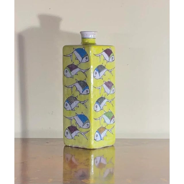 Vintage Hand Painted Square Ceramic Fish Vase For Sale - Image 13 of 13