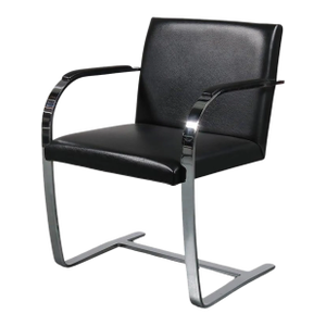 Knoll Brno Chair 255 Acrg Flat Bar Ludwig Mies Van Der Rohe Black Leather, Signed