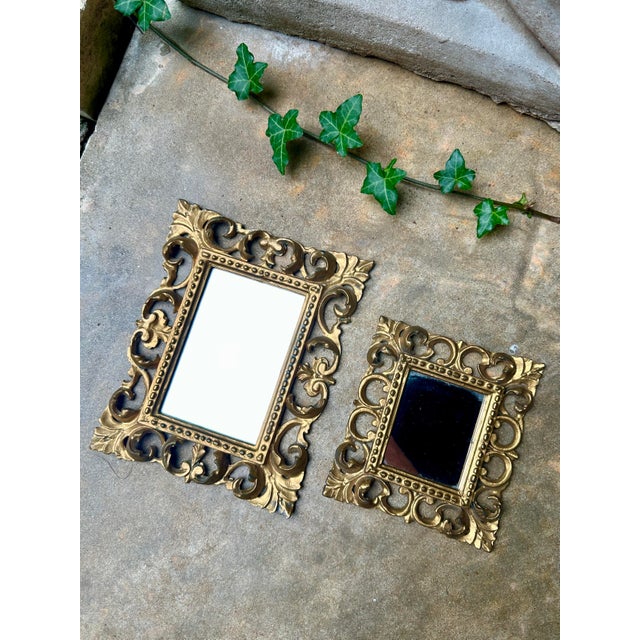 Rococo Pair of Vintage Italian Gold Rococo Wall Mirrors – Ornate Molded Frames- Made in Italy For Sale - Image 3 of 9