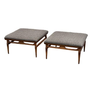 Pair of Oversized Lane Mid-Century Modern Walnut Ottomans For Sale