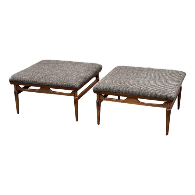 Pair of Oversized Lane Mid-Century Modern Walnut Ottomans For Sale