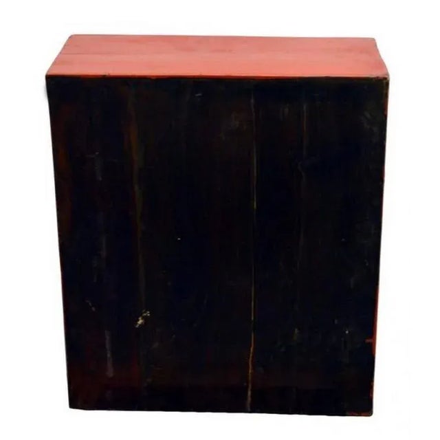 Wood Ancient Chinese Red Lacquered Square Cabinet With Brass Hardware From the 1900s For Sale - Image 7 of 8