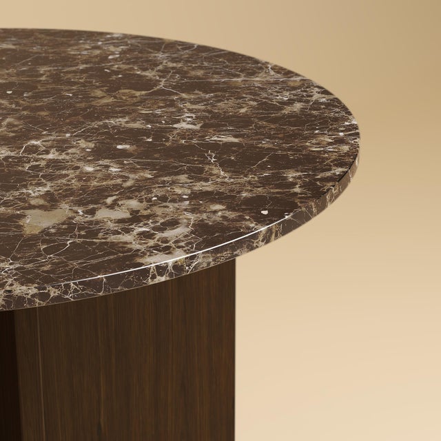 Contemporary Round Emperador Dark Marble and Smoked Oak Dining Table by Lebanto For Sale - Image 3 of 4