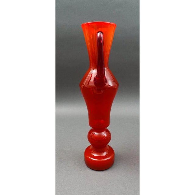 Mid 20th Century Vintage Mid-Century Italian Red Flame Art Glass Handled Sculptural Pitcher For Sale - Image 5 of 8