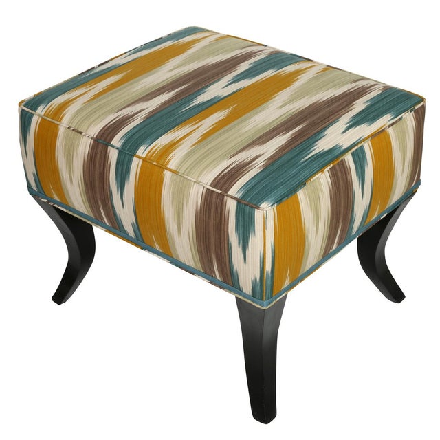 Mid-Century Modern Pair of Newly Upholstered Ikat Flamestitch Benches For Sale - Image 3 of 3