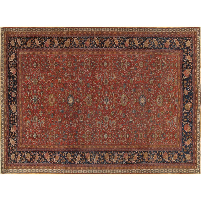 Antique Farahan Sarouk Carpet, Handmade Oriental Rug, Ivory, Red, Navy, Fine For Sale - Image 14 of 18