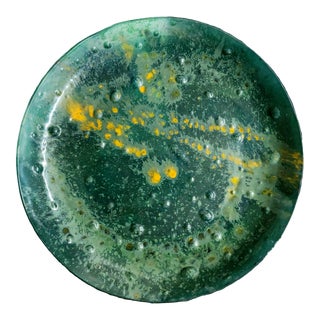 Mid 20th Century Large Blue Green Gold Art Glass Charger Plate Bowl For Sale